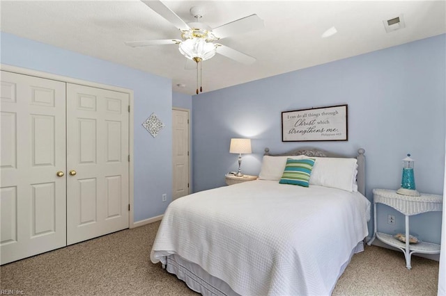 203 Vixen Ct, Yorktown, VA 23693 - bedroom with carpet floors, a closet, and a ceiling fan