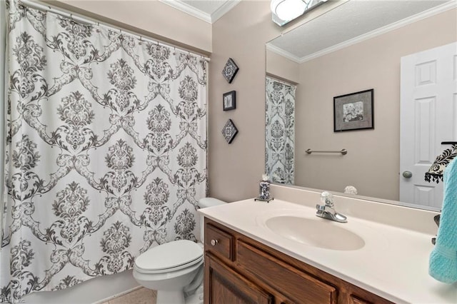 203 Vixen Ct, Yorktown, VA 23693 - bathroom featuring vanity, ornamental molding, and a shower with curtain