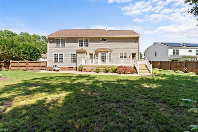 203 Vixen Ct, Yorktown, VA 23693 - rear view of property with a fenced backyard, a wooden deck, and crawl space
