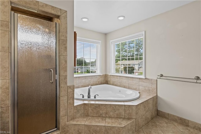 5413 Count Turf Rd, Virginia Beach, VA 23462 - bathroom with a bath, a shower stall, and tile patterned floors