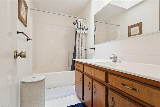 104 Hounds Chase Chase, Yorktown, VA 23693 - bathroom featuring vanity, shower / bathtub combination with curtain, and tile patterned floors
