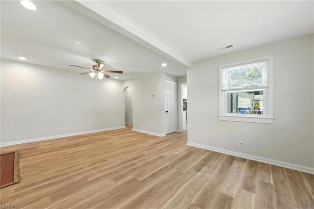 704 73rd St, Newport News, VA 23605 - empty room featuring recessed lighting, light wood-style flooring, a ceiling fan, and arched walkways