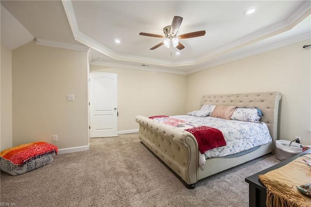 404 E Lorengo Ave, Norfolk, VA 23503 - carpeted bedroom with a tray ceiling, crown molding, a ceiling fan, and recessed lighting