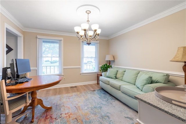 520 Foxgate Quarter Quarter, Chesapeake, VA 23322 - office featuring a chandelier, light wood finished floors, and crown molding