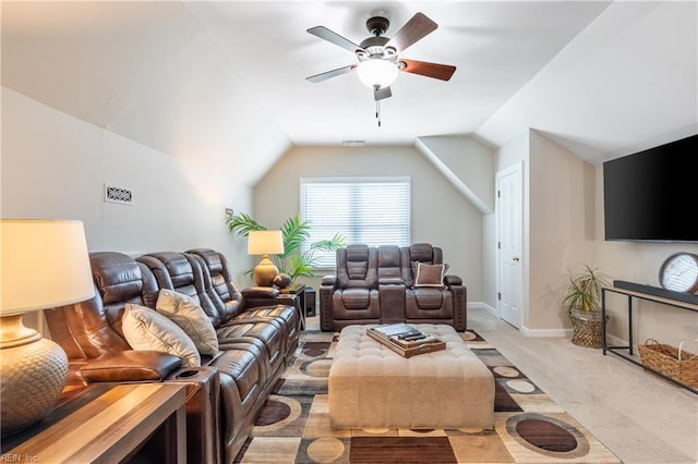 520 Foxgate Quarter Quarter, Chesapeake, VA 23322 - living area featuring a ceiling fan, light colored carpet, and lofted ceiling