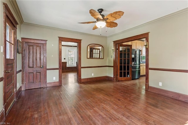 515 Beach Rd, Hampton, VA 23664 - unfurnished room with wood finished floors, ceiling fan, and ornamental molding