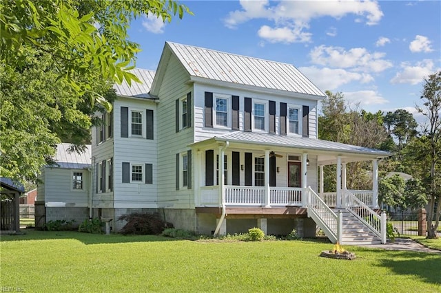 515 Beach Rd, Hampton, VA 23664 - view of front of property with covered porch, a standing seam roof, a metal roof, and stairs