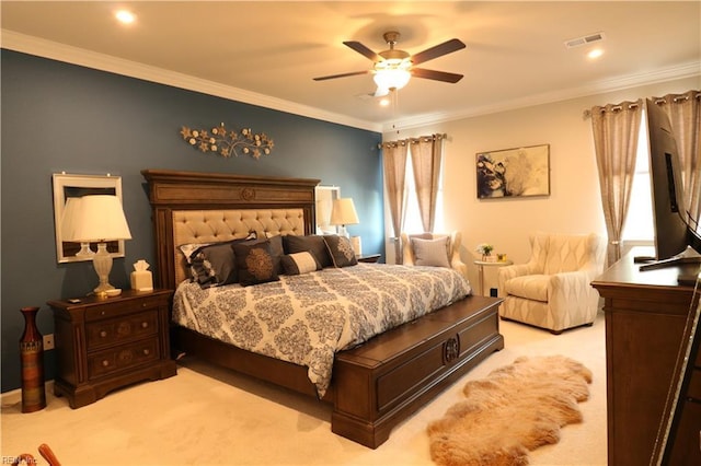 1815 Honey Milk Rd, Chesapeake, VA 23323 - bedroom with light colored carpet, crown molding, ceiling fan, and multiple windows