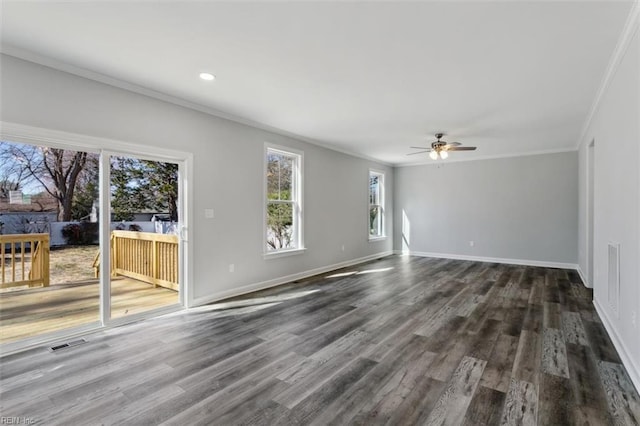 461 Joy Dr, Hampton, VA 23666 - unfurnished room featuring ornamental molding, ceiling fan, dark wood-style flooring, and recessed lighting