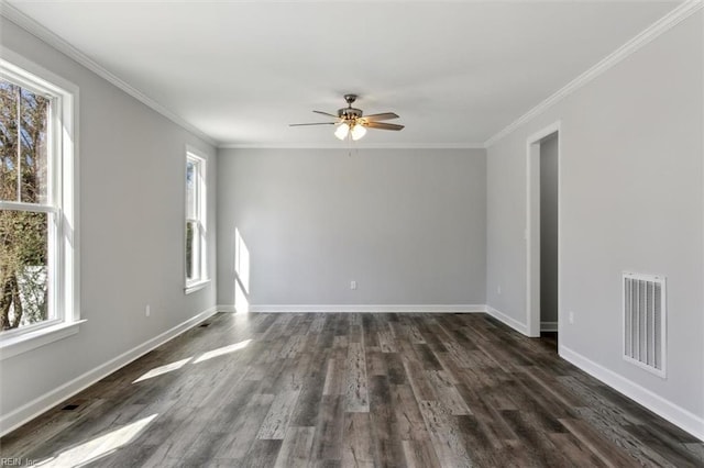 461 Joy Dr, Hampton, VA 23666 - empty room with ornamental molding, ceiling fan, and dark wood-style floors