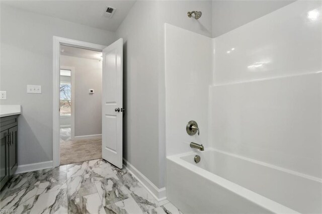 461 Joy Dr, Hampton, VA 23666 - full bathroom featuring marble look tile flooring, vanity, and washtub / shower combination