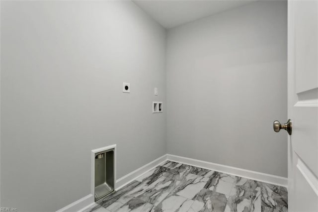 461 Joy Dr, Hampton, VA 23666 - laundry area featuring electric dryer hookup, light marble finish flooring, and washer hookup