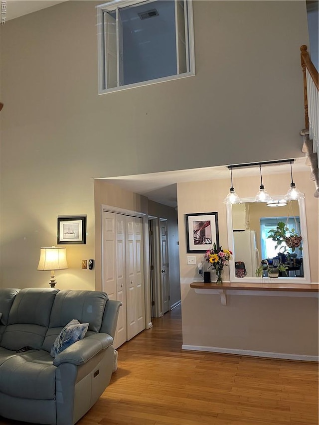 7656 The Points Pl, Gloucester Point, VA 23062 - living room featuring wood finished floors and a towering ceiling