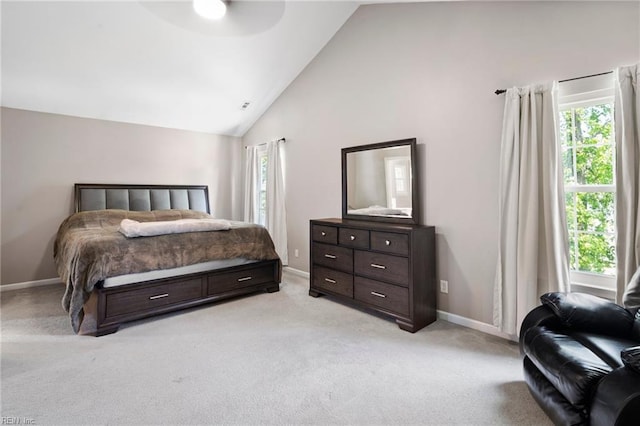 200 Burgundy Rd, Williamsburg, VA 23185 - bedroom with light colored carpet, high vaulted ceiling, and a ceiling fan