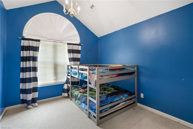 200 Burgundy Rd, Williamsburg, VA 23185 - bedroom featuring a chandelier, vaulted ceiling, and carpet