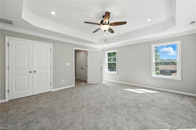 2152 Millville Rd, Chesapeake, VA 23323 - unfurnished bedroom featuring a raised ceiling, ornamental molding, carpet flooring, a closet, and recessed lighting