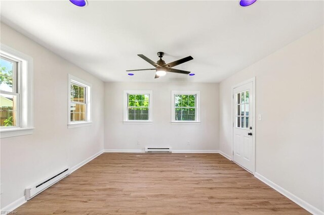 1409 Amberley Forest Rd, Virginia Beach, VA 23453 - spare room with a baseboard radiator, light wood finished floors, and a ceiling fan