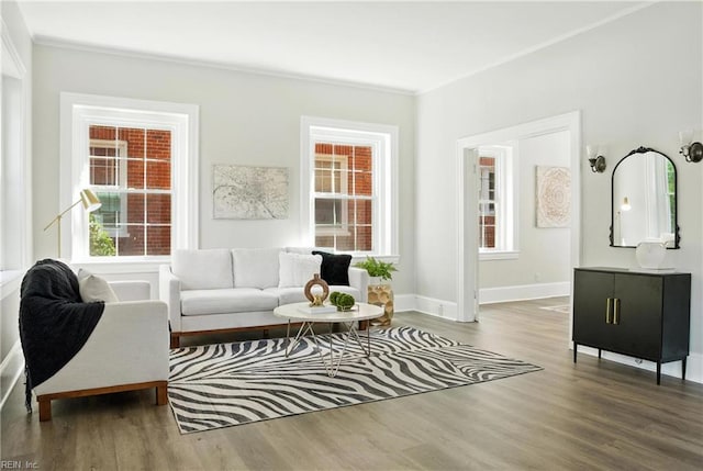 227 N Saratoga St, Suffolk, VA 23434 - living room featuring ornamental molding and wood finished floors