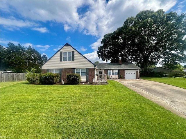 600 Cambria Ct, Virginia Beach, VA 23455 - view of front of home featuring brick siding, concrete driveway, a garage, and a chimney