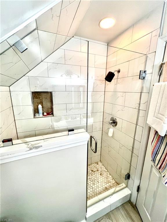 600 Cambria Ct, Virginia Beach, VA 23455 - full bathroom with a stall shower and wood finished floors