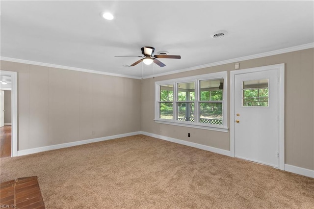 416 N Broad St, Suffolk, VA 23434 - spare room featuring carpet, a ceiling fan, plenty of natural light, and crown molding