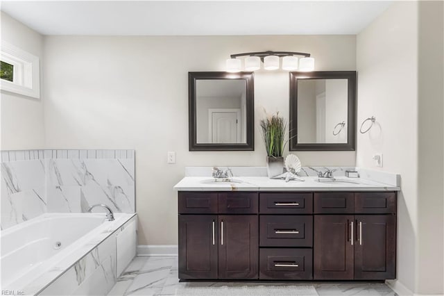 316 A Pocahontas Ave, Franklin, VA 23851 - bathroom with marble look tile flooring, double vanity, and a tub with jets
