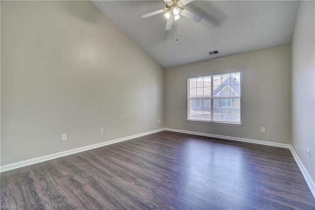 3856 Lasalle Dr Unit 107, Virginia Beach, VA 23453 - spare room featuring lofted ceiling, dark wood-type flooring, and a ceiling fan
