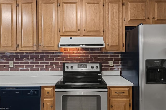 2024 Sarahs Cove Dr, Hayes, VA 23072 - kitchen featuring stainless steel appliances, ventilation hood, light countertops, and backsplash
