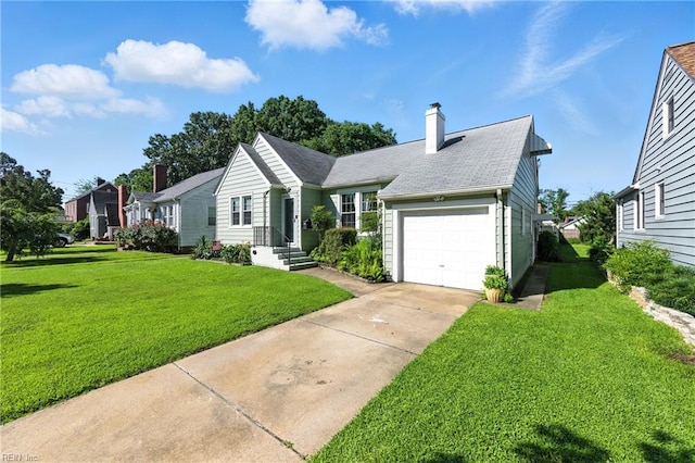 139 Chancellor Rd, Hampton, VA 23661 - view of front of property featuring a garage, driveway, a front yard, and a chimney