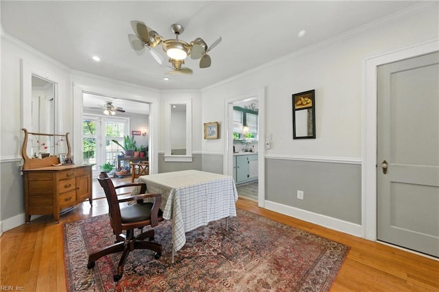 139 Chancellor Rd, Hampton, VA 23661 - home office with a ceiling fan, crown molding, light wood finished floors, and recessed lighting