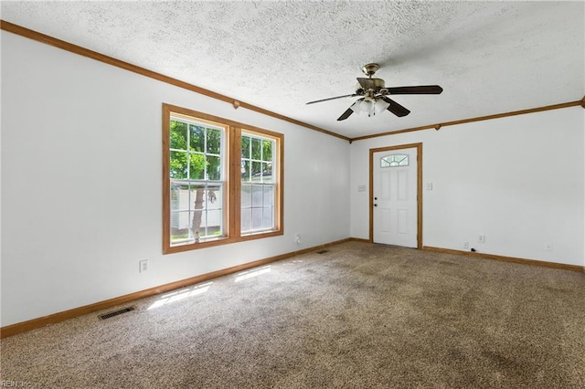 10 Watts Dr, Hampton, VA 23666 - carpeted empty room featuring crown molding, a ceiling fan, and a textured ceiling