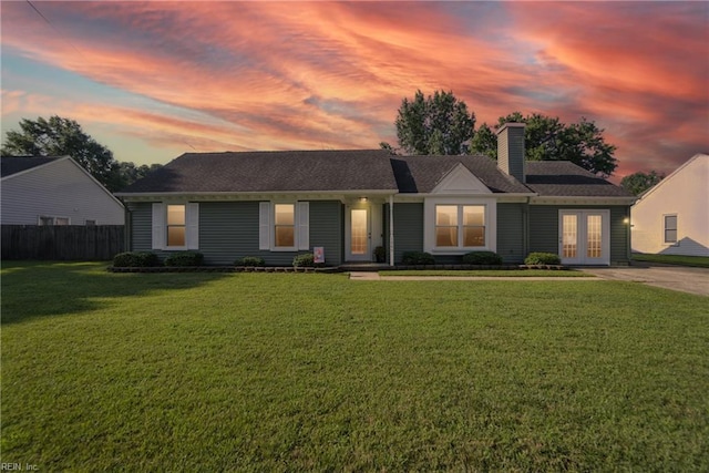1245 Bells Mill Rd, Chesapeake, VA 23322 - ranch-style house featuring french doors and a chimney