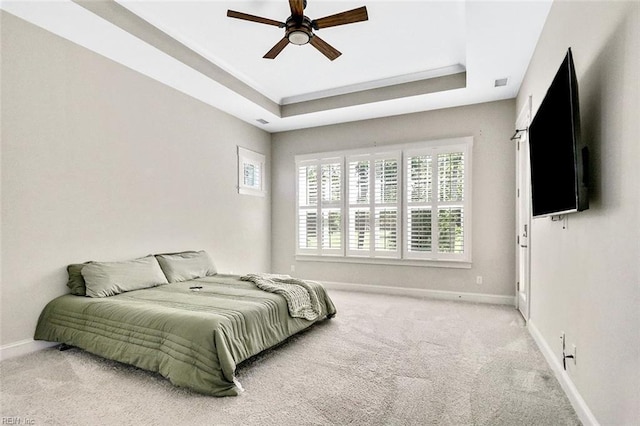 113 Saint Andrews, Smithfield, VA 23430 - bedroom featuring carpet flooring, a tray ceiling, and a ceiling fan