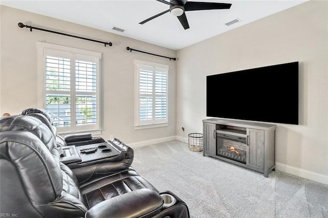 113 Saint Andrews, Smithfield, VA 23430 - living area featuring ceiling fan, carpet floors, and a glass covered fireplace