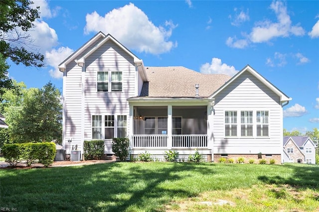 113 Saint Andrews, Smithfield, VA 23430 - rear view of property with crawl space, a yard, a sunroom, and roof with shingles