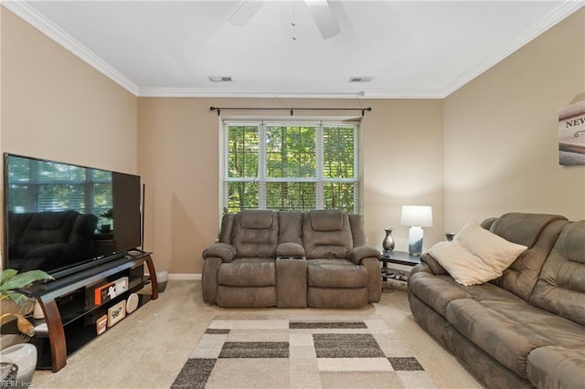 507 Marsh Hawk Trl, Carrollton, VA 23314 - carpeted living room featuring ornamental molding and ceiling fan