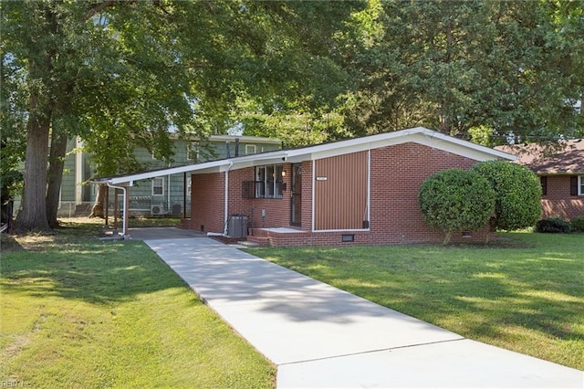 2734 Jamestown Ave, Hampton, VA 23661 - view of front of property with crawl space, a front lawn, brick siding, and concrete driveway