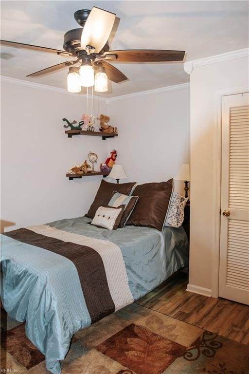 3728 Sidley Rd, Chesapeake, VA 23321 - bedroom with ornamental molding, wood finished floors, and a ceiling fan