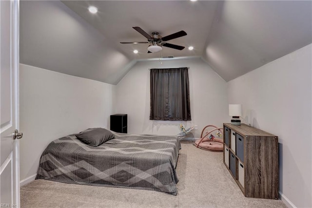 3419 Foxglove Dr, Toano, VA 23168 - bedroom featuring lofted ceiling, carpet floors, recessed lighting, and a ceiling fan