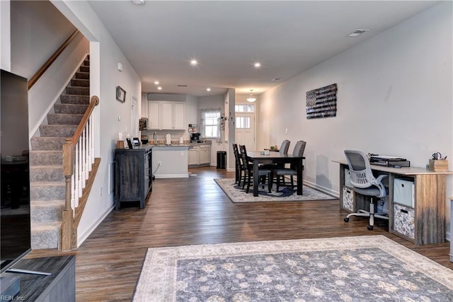 3419 Foxglove Dr, Toano, VA 23168 - home office featuring dark wood-style floors and recessed lighting