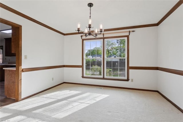 112 Farmington Blvd, Hampton, VA 23666 - spare room featuring a chandelier, carpet floors, and ornamental molding