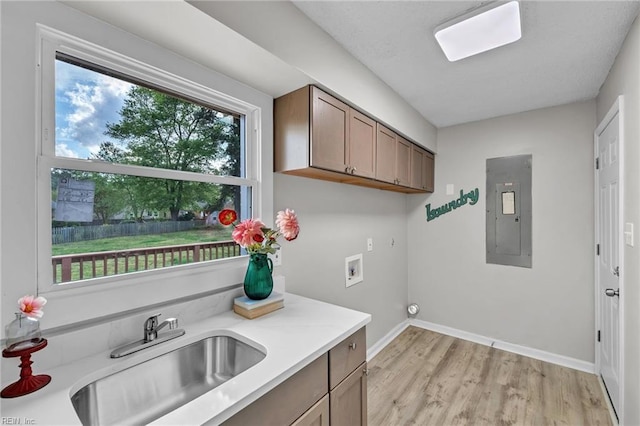 3905 Stonebridge Ct, Chesapeake, VA 23321 - washroom featuring electric panel, washer hookup, cabinet space, and light wood-style floors