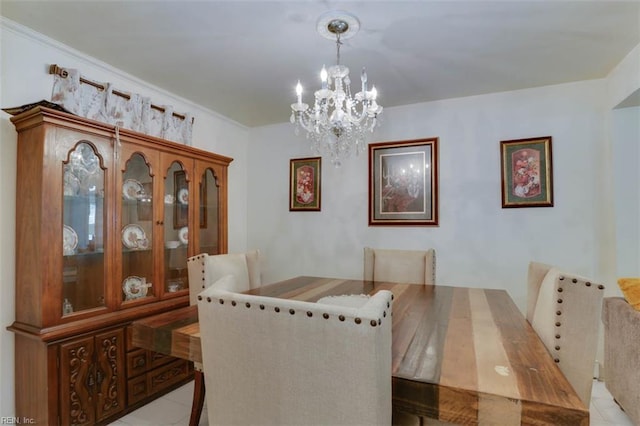 6285 Buckley Hall Rd, Cobbs Creek, VA 23035 - dining area with a chandelier and light tile patterned floors