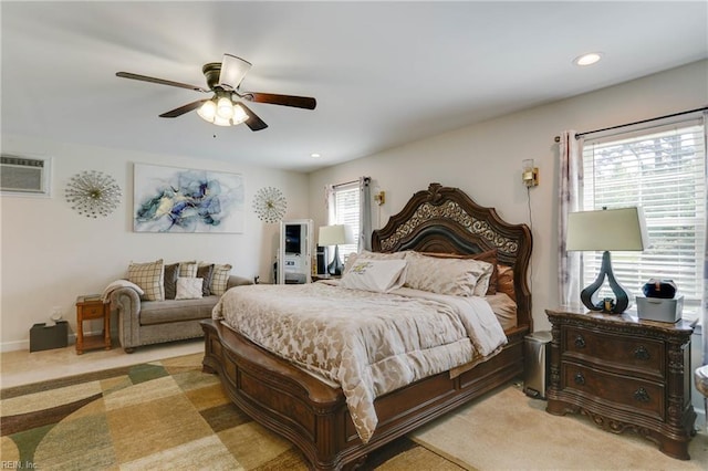 6285 Buckley Hall Rd, Cobbs Creek, VA 23035 - bedroom featuring light colored carpet, a ceiling fan, recessed lighting, and an AC wall unit