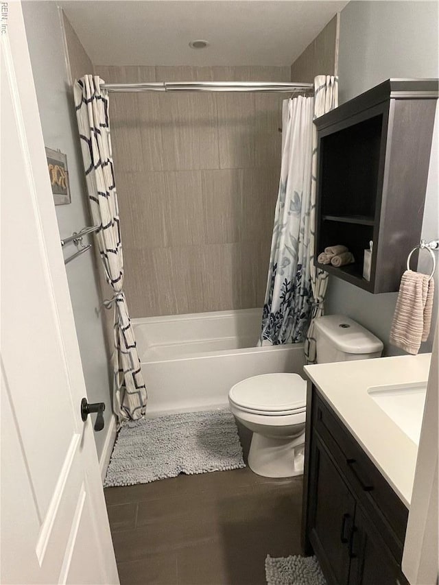 3500 Dana Ln, Virginia Beach, VA 23452 - full bathroom with shower / tub combo with curtain, vanity, and wood finished floors