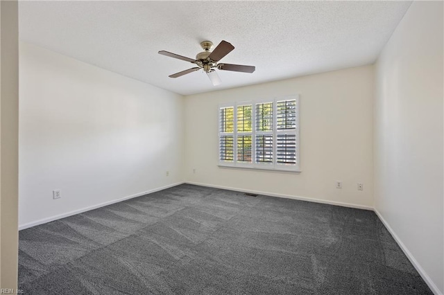3015 Beech Grove Ln, Suffolk, VA 23435 - unfurnished room with dark carpet, ceiling fan, and a textured ceiling
