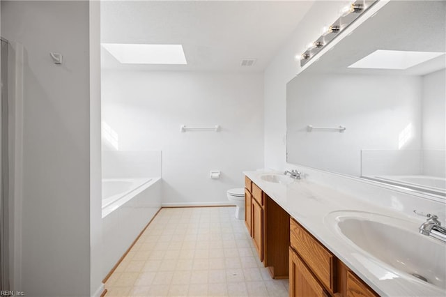 3015 Beech Grove Ln, Suffolk, VA 23435 - full bath with a skylight, a bath, double vanity, and tile patterned floors