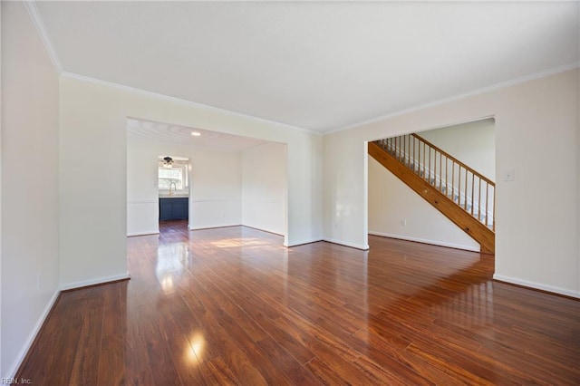 3015 Beech Grove Ln, Suffolk, VA 23435 - spare room with ornamental molding, stairs, and wood finished floors