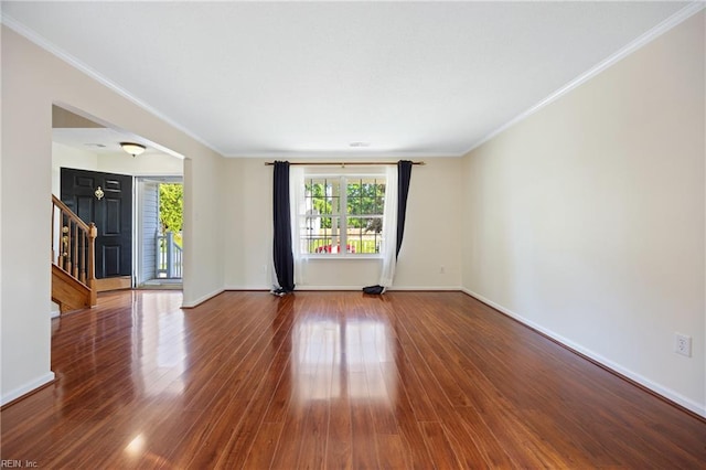 3015 Beech Grove Ln, Suffolk, VA 23435 - empty room with stairway, wood finished floors, and ornamental molding