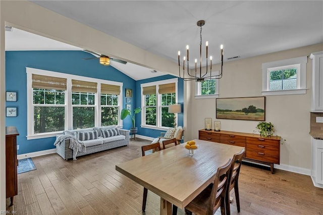112 Gleneagles, Smithfield, VA 23430 - dining area featuring light wood finished floors, a chandelier, lofted ceiling, and ceiling fan
